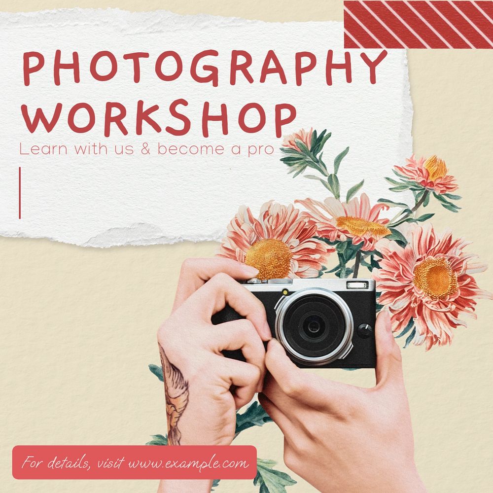 Photography workshop Instagram post template, editable text