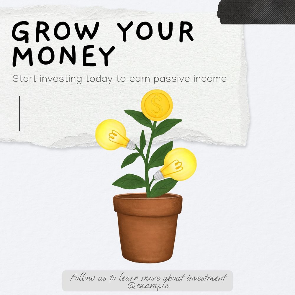 Grow your money Instagram post template, editable text