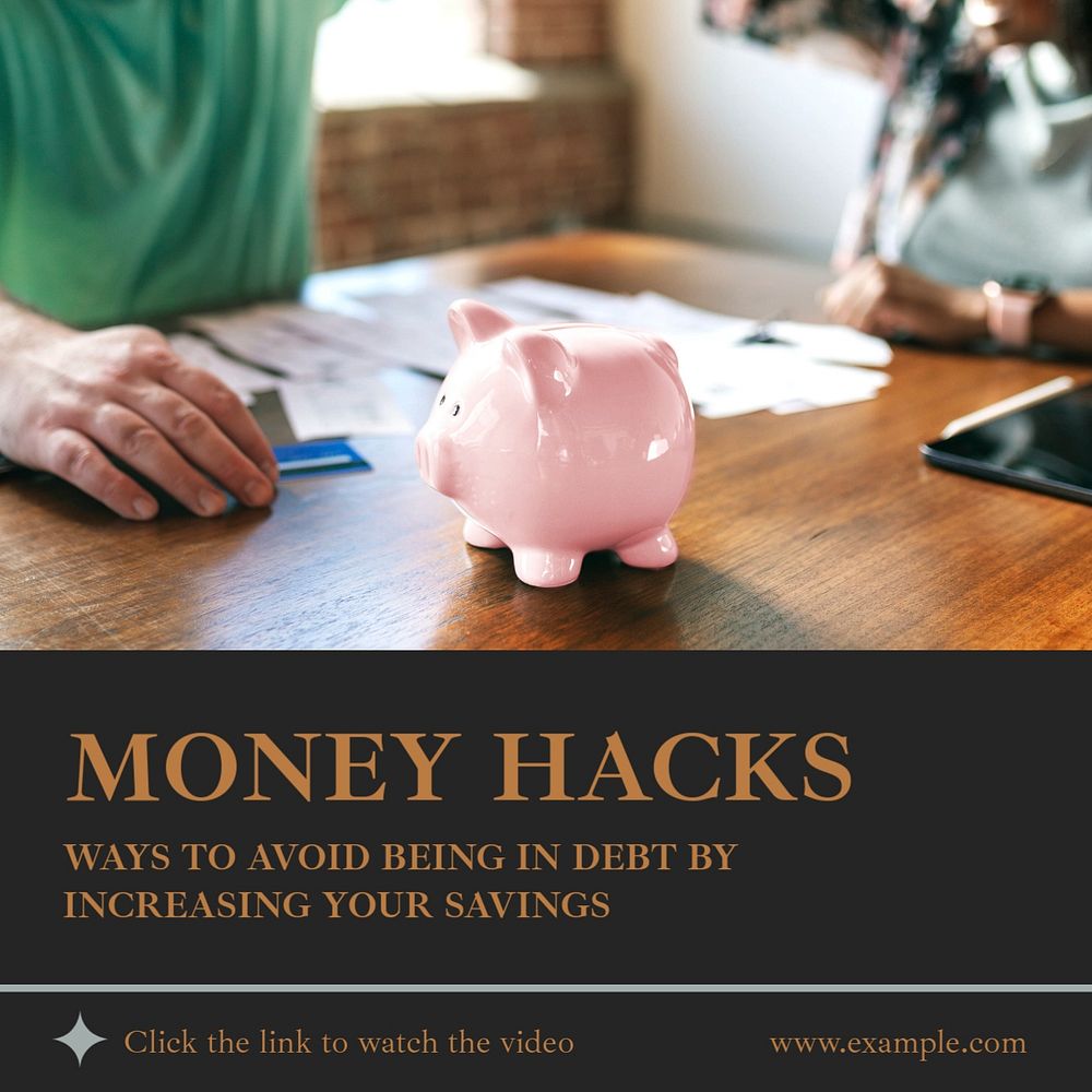 Money hacks Instagram post template, editable design