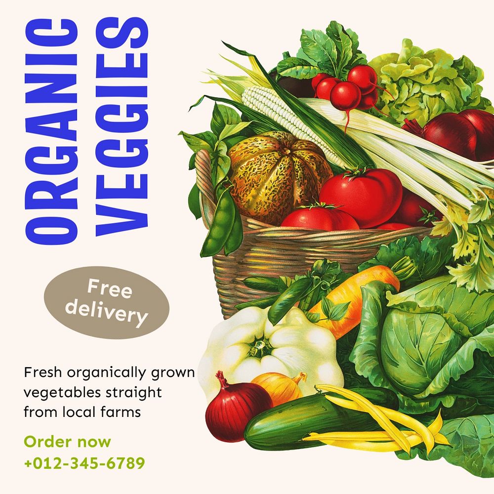 Organic veggies Instagram post template, editable text