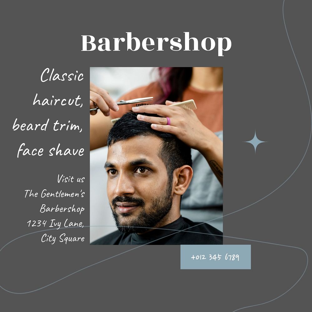 Barbershop Instagram post template, editable text