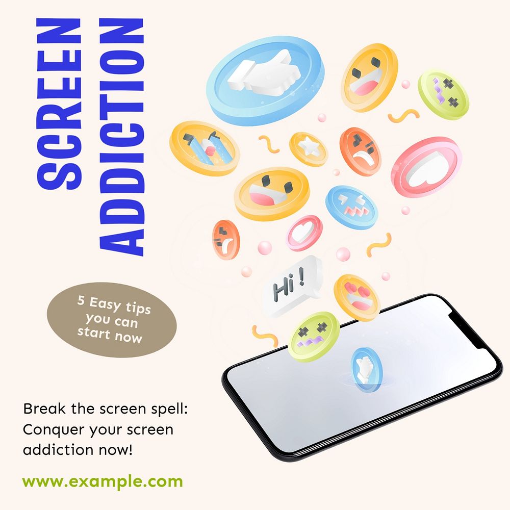 Screen addiction Instagram post template, editable text