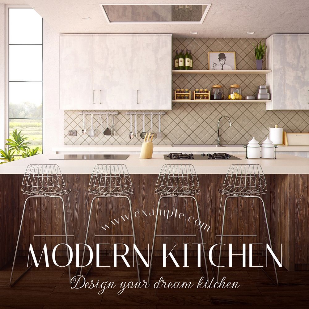 Modern kitchen design Instagram post template, editable text