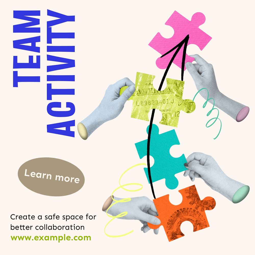 Team activity Instagram post template, editable text