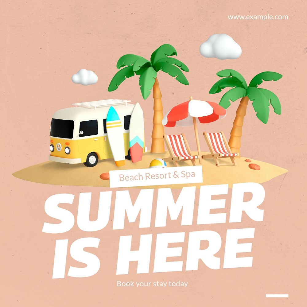 Summer travel Instagram post template, editable text