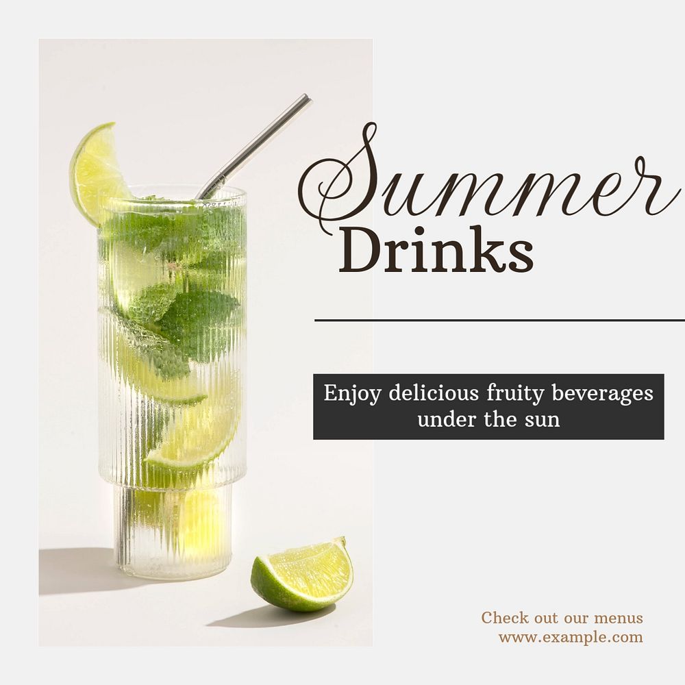 Summer drinks Instagram post template, editable text