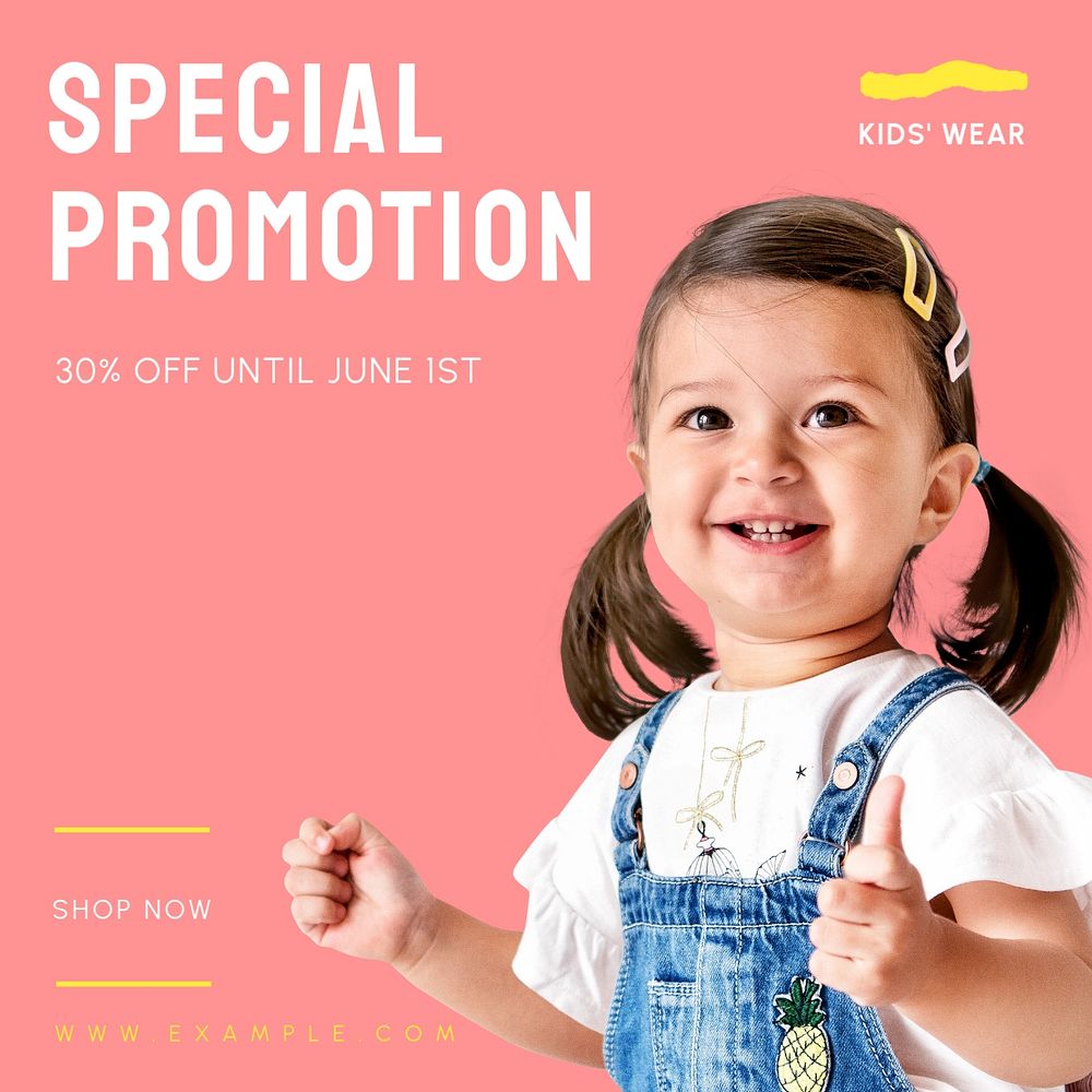 Kids' wear promotion Instagram post template, editable text
