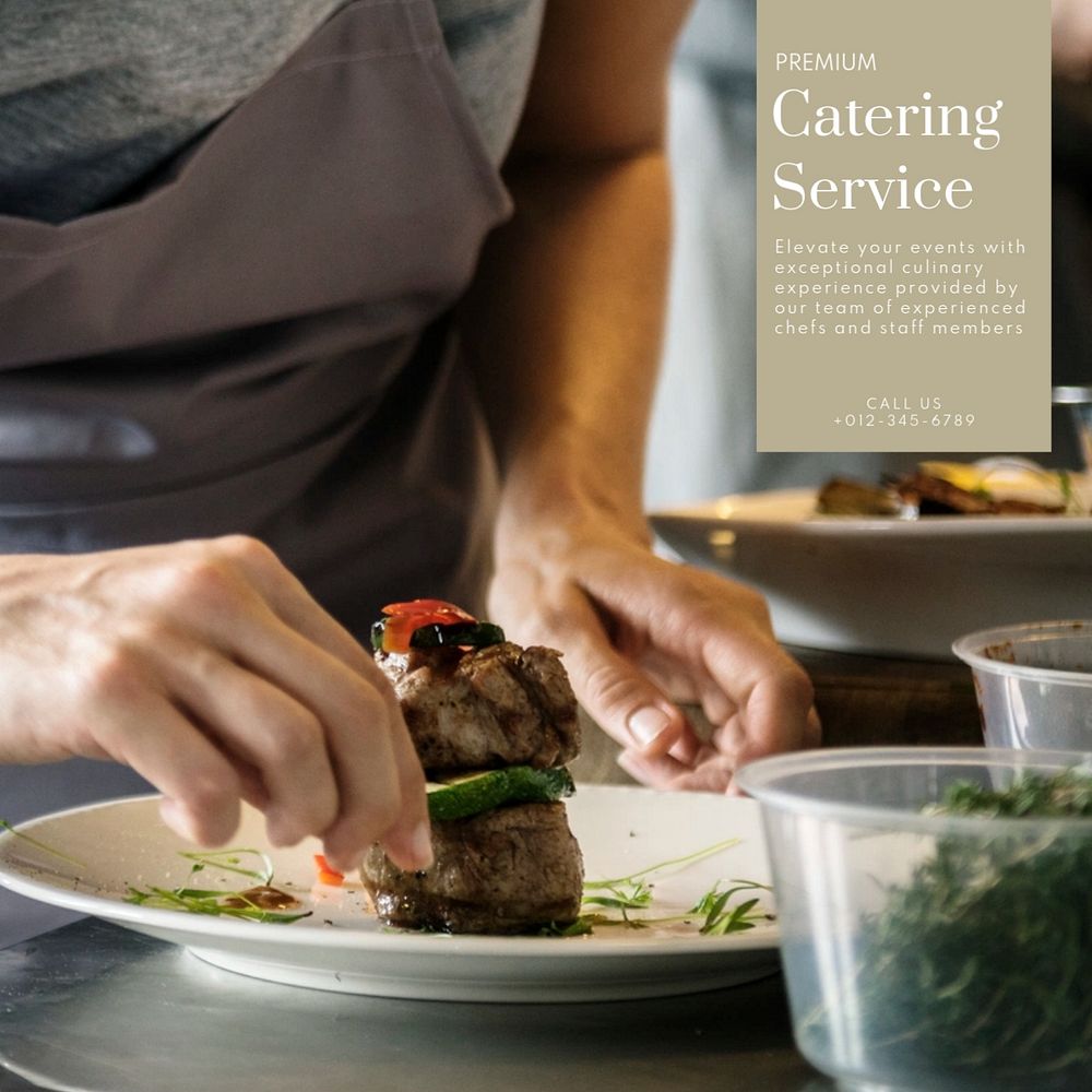 Catering service Instagram post template, editable text