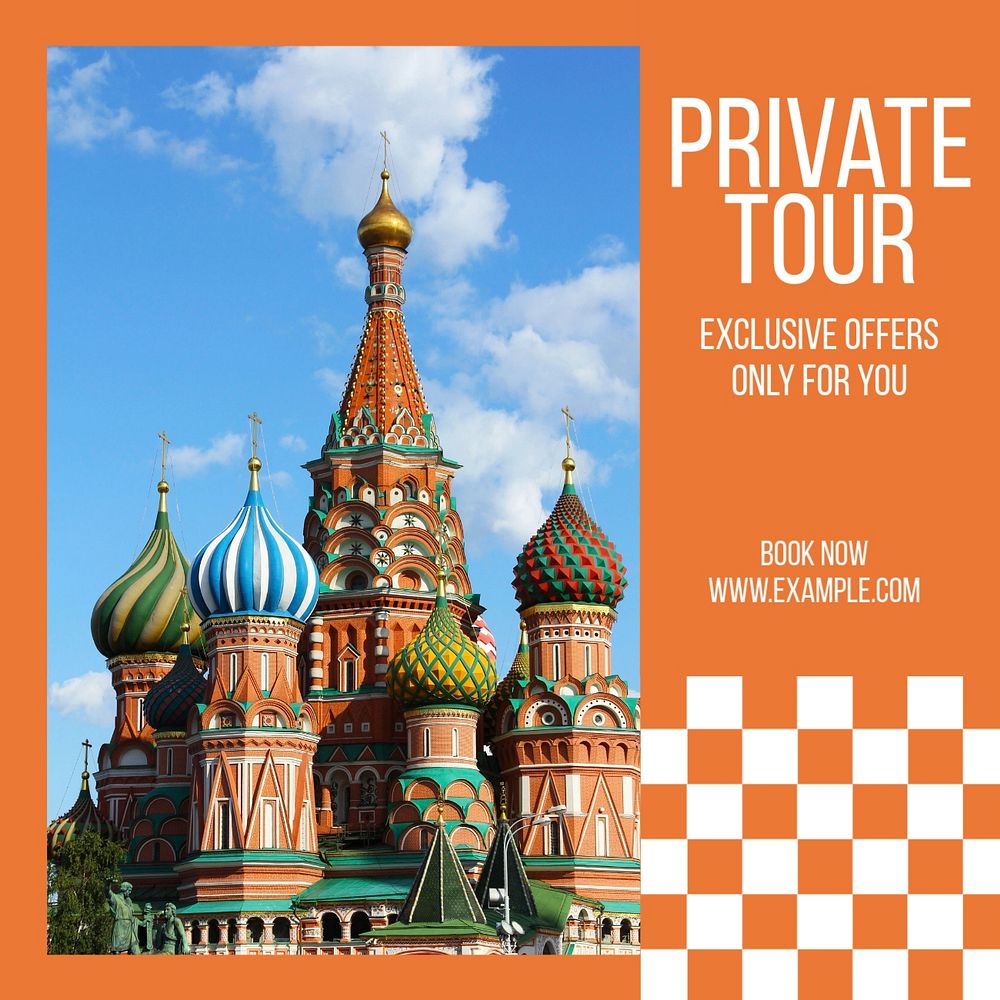 Private tour Instagram post template, editable text