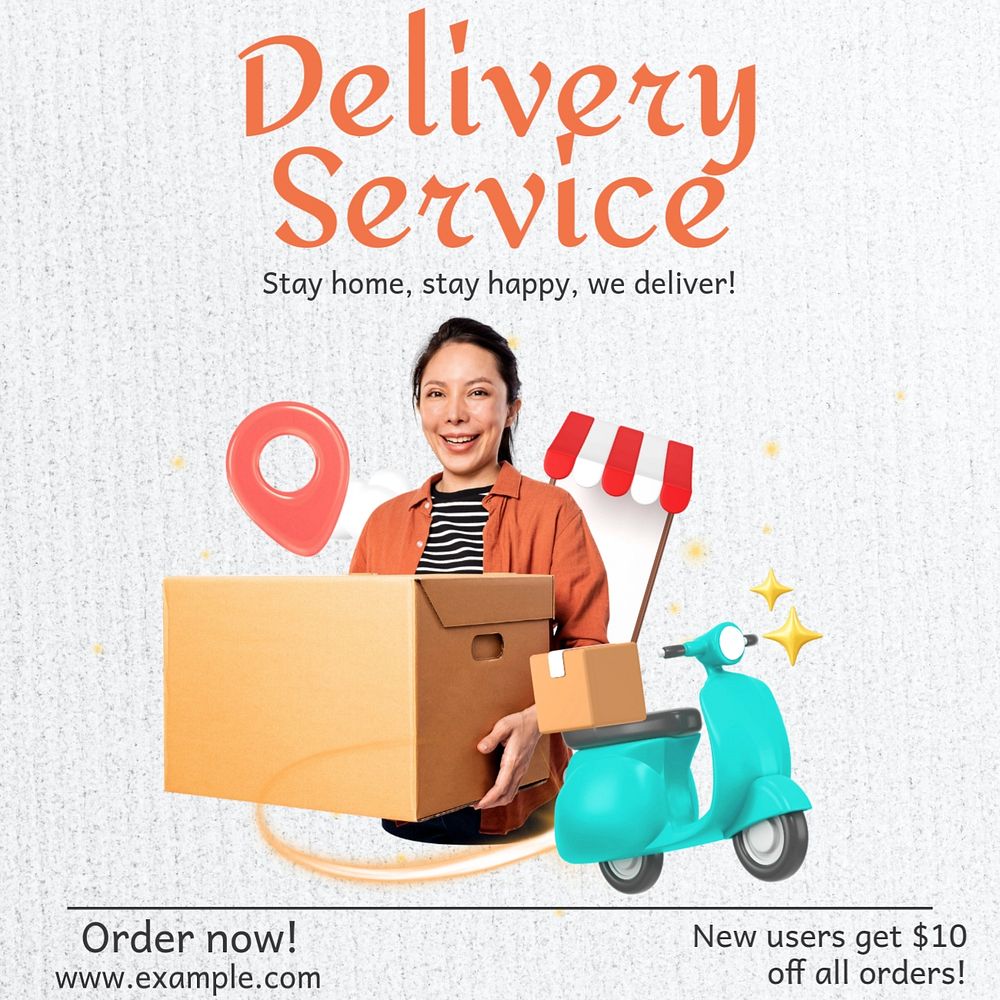Delivery service Instagram post template, editable text