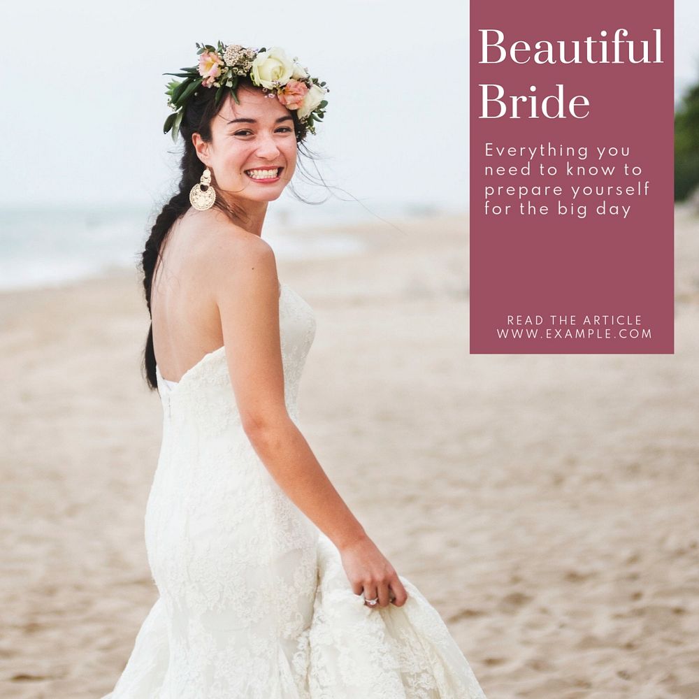 Beautiful bride Instagram post template, editable text