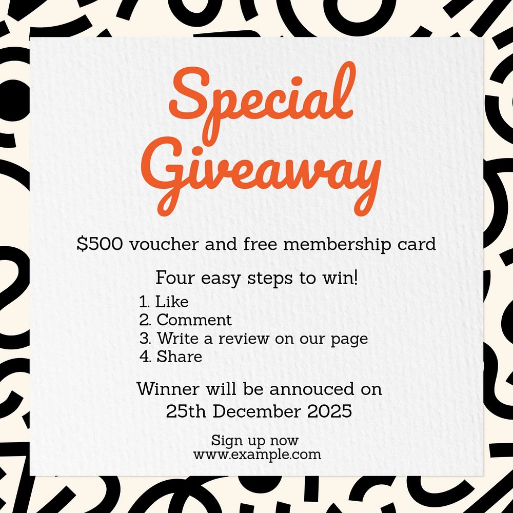 Special giveaway Instagram post template, editable design