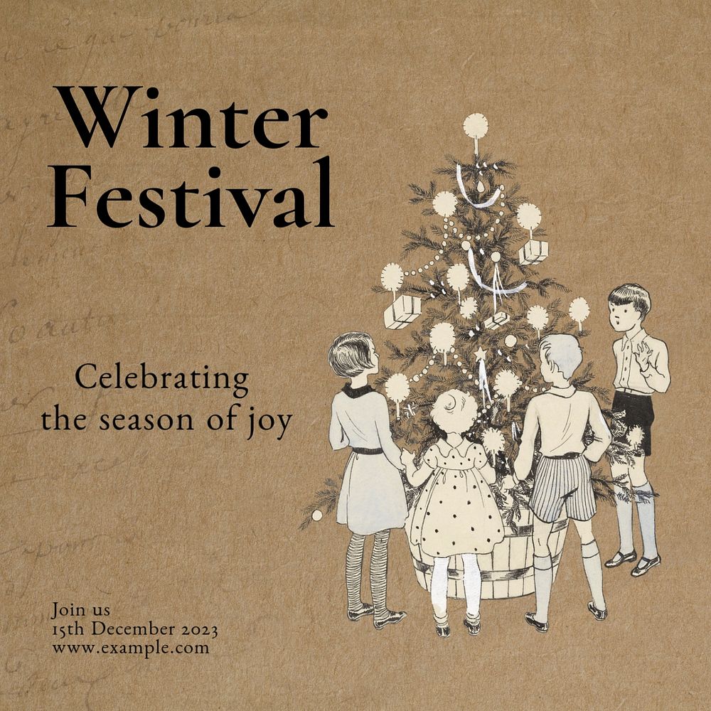 Winter festival Instagram post template, editable text