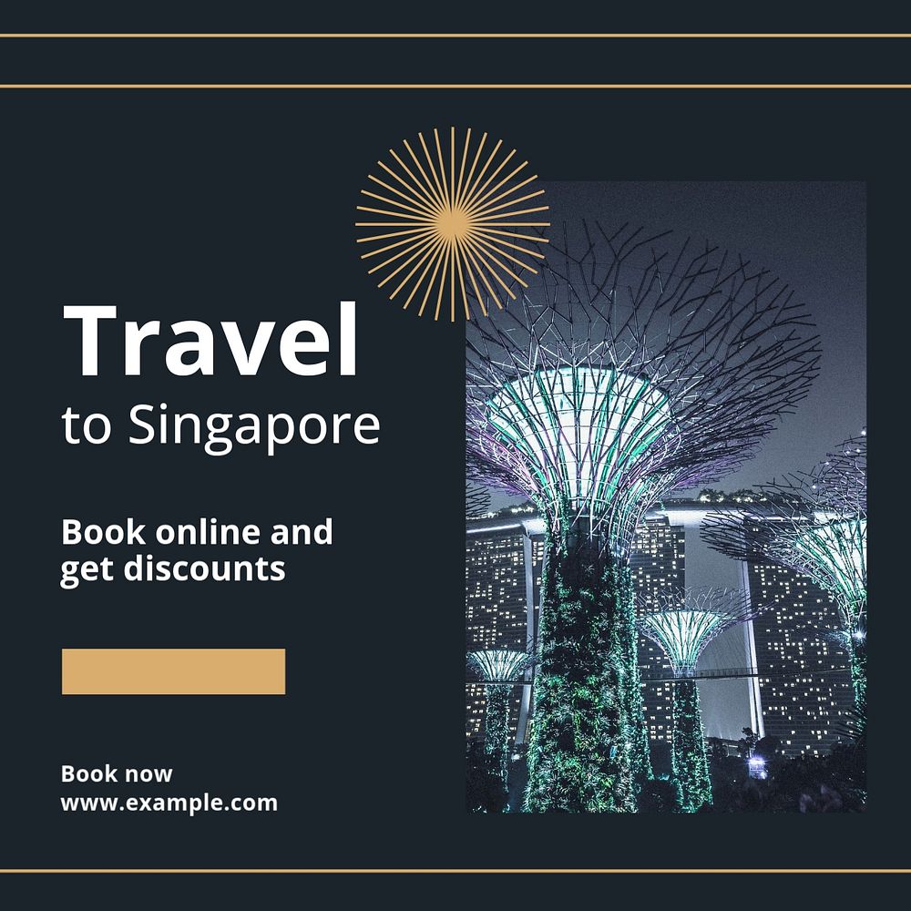 Travel to Singapore Instagram post template, editable text
