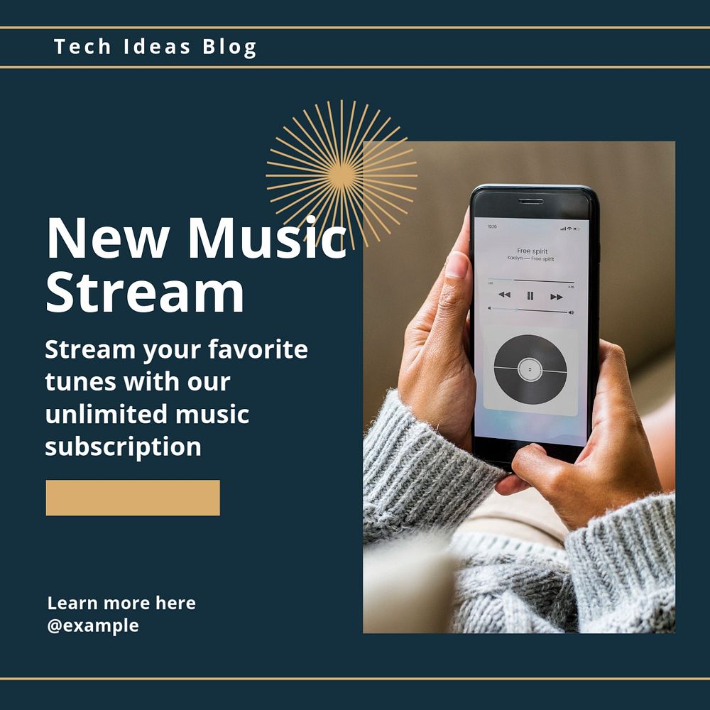 Music stream Instagram post template, editable text