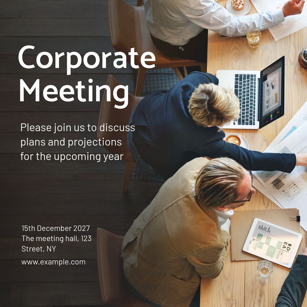 Corporate meeting Instagram post template, editable text