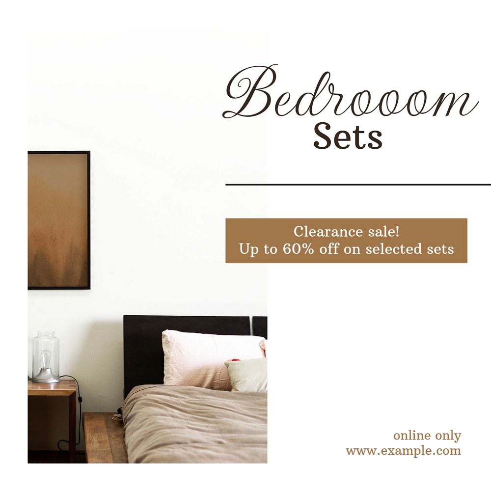 Bedroom sale Instagram post template, editable text