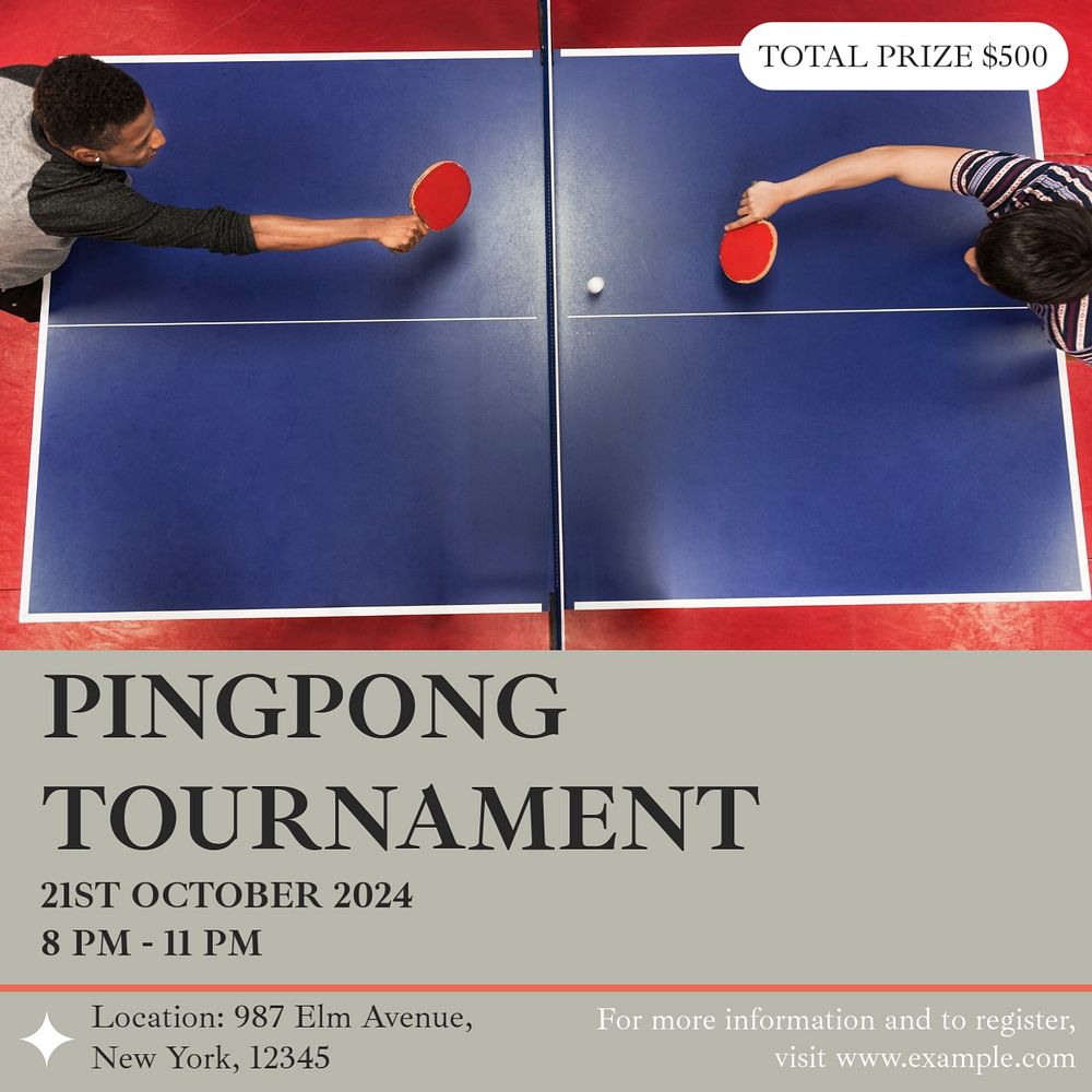 Pingpong tournament Instagram post template, editable text