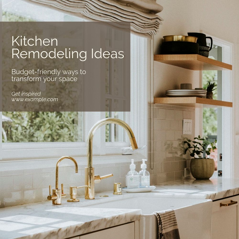 Kitchen remodeling ideas Instagram post template, editable text