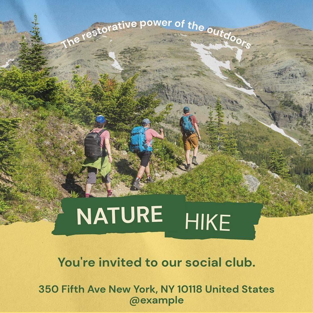 Nature hike Instagram post template, editable text