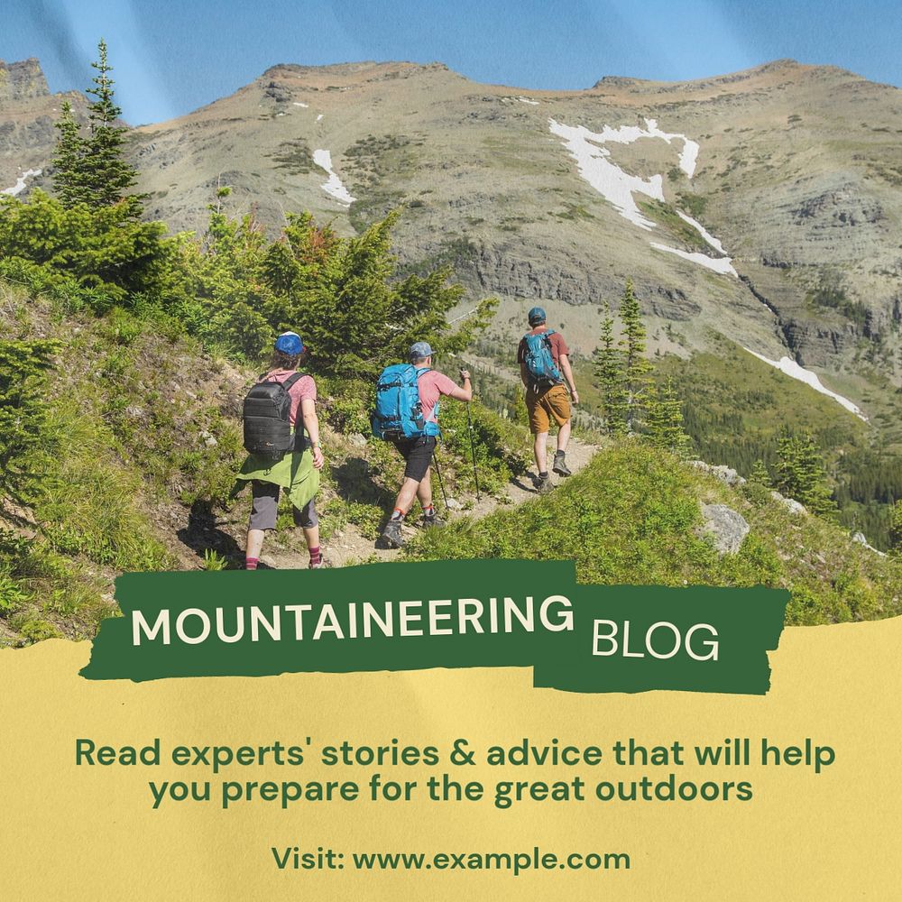 Mountaineering blog Instagram post template, editable text