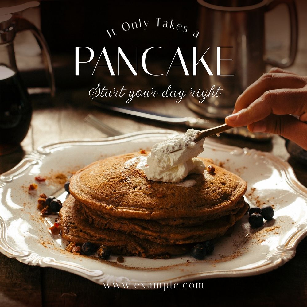 Pancakes Instagram post template, editable text