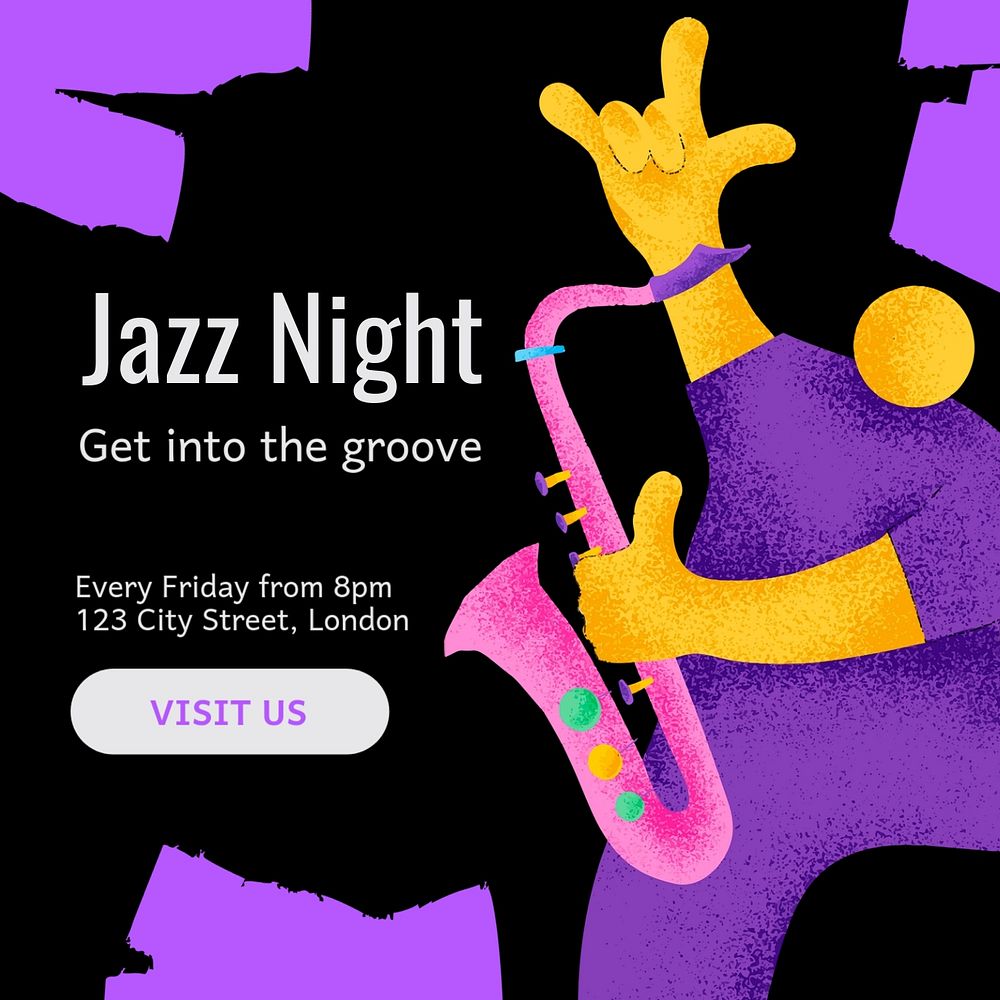 Jazz night Instagram post template, editable text
