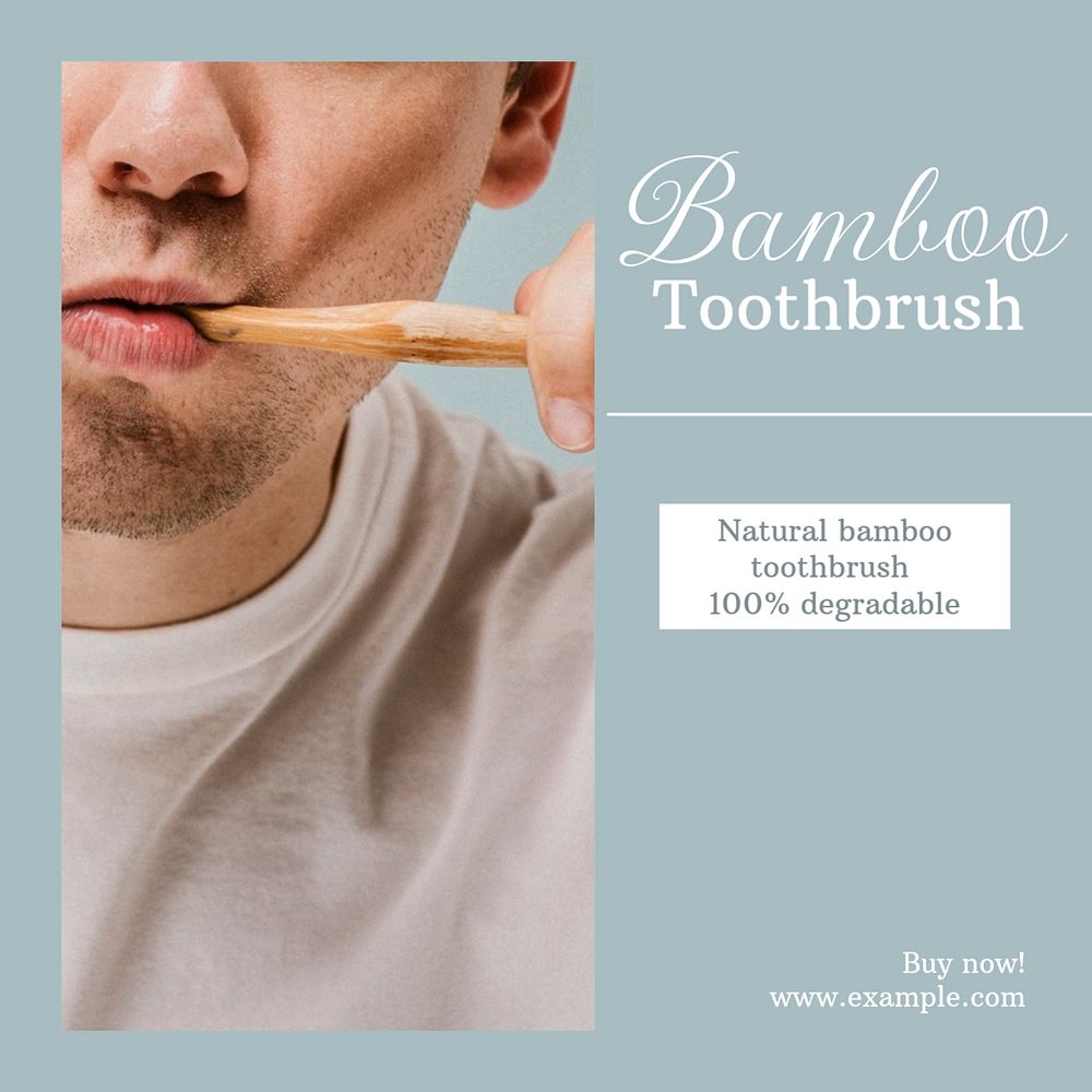 Bamboo toothbrush Instagram post template, editable text