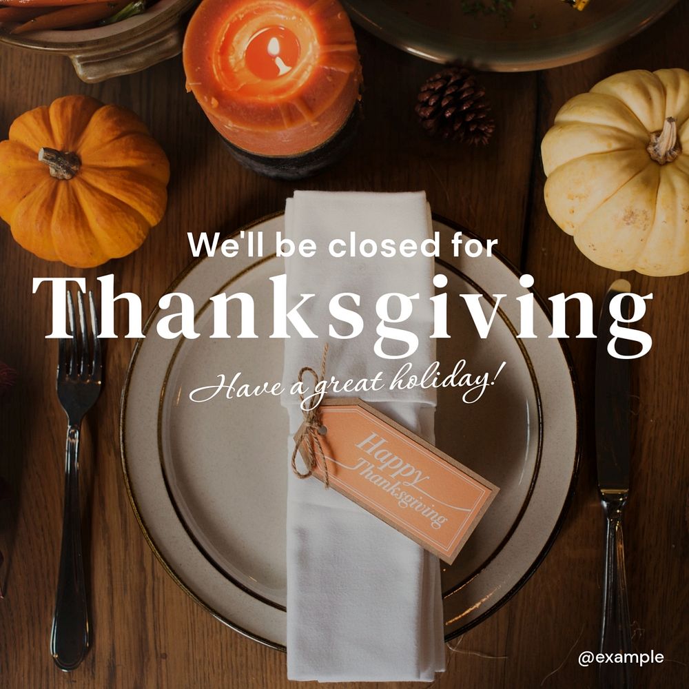 Thanksgiving closure Instagram post template, editable text