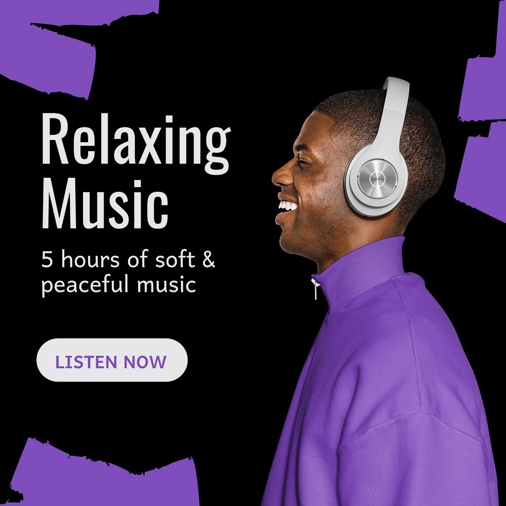 Relaxing music Instagram post template, editable text