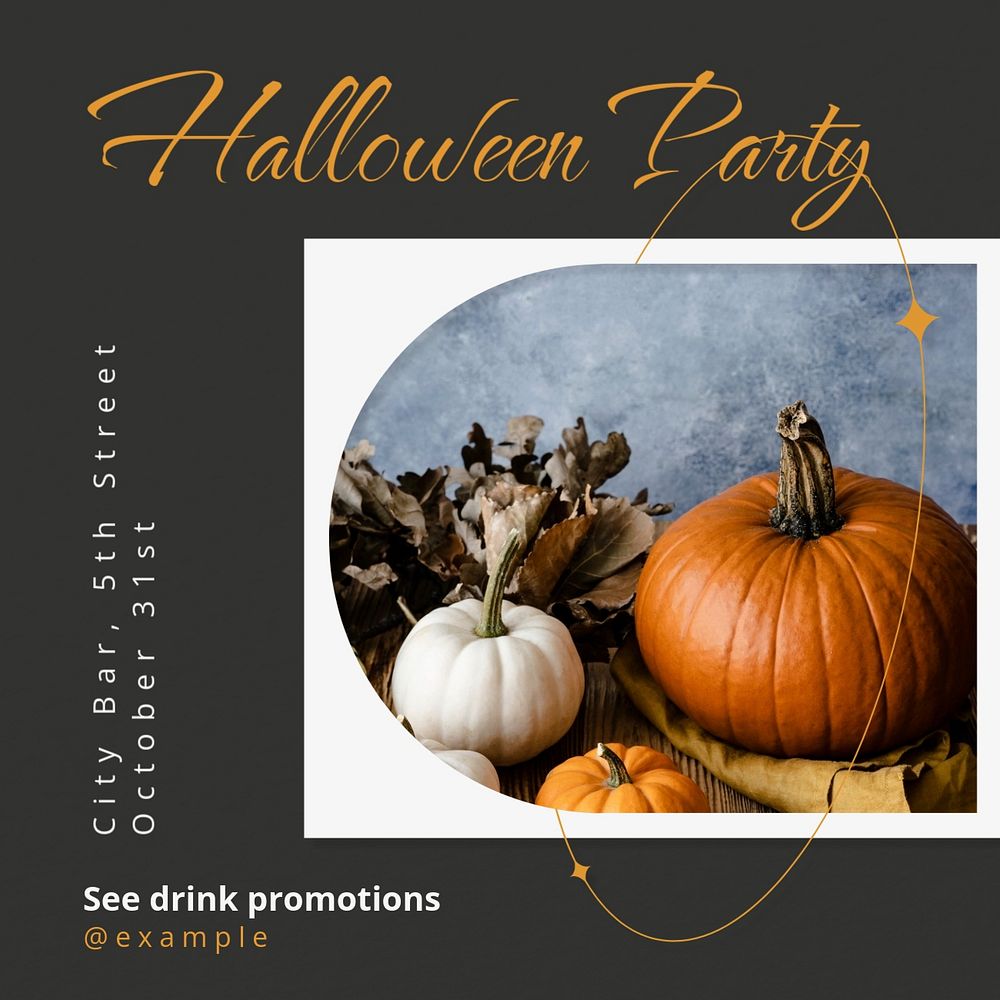 Halloween party Instagram post template, editable text