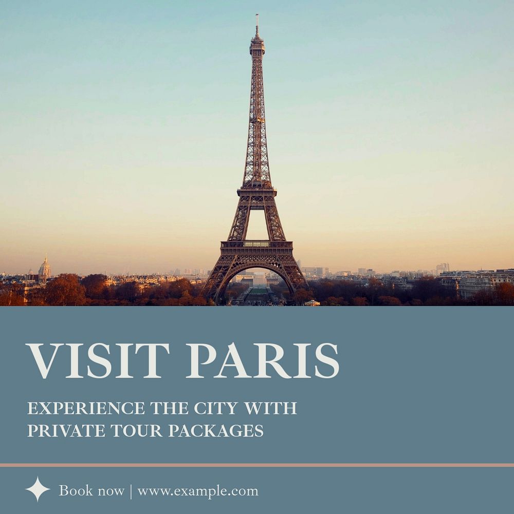 Paris private tour Instagram post template, editable text