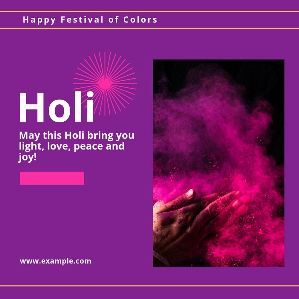 Holi festival Instagram post template, editable text