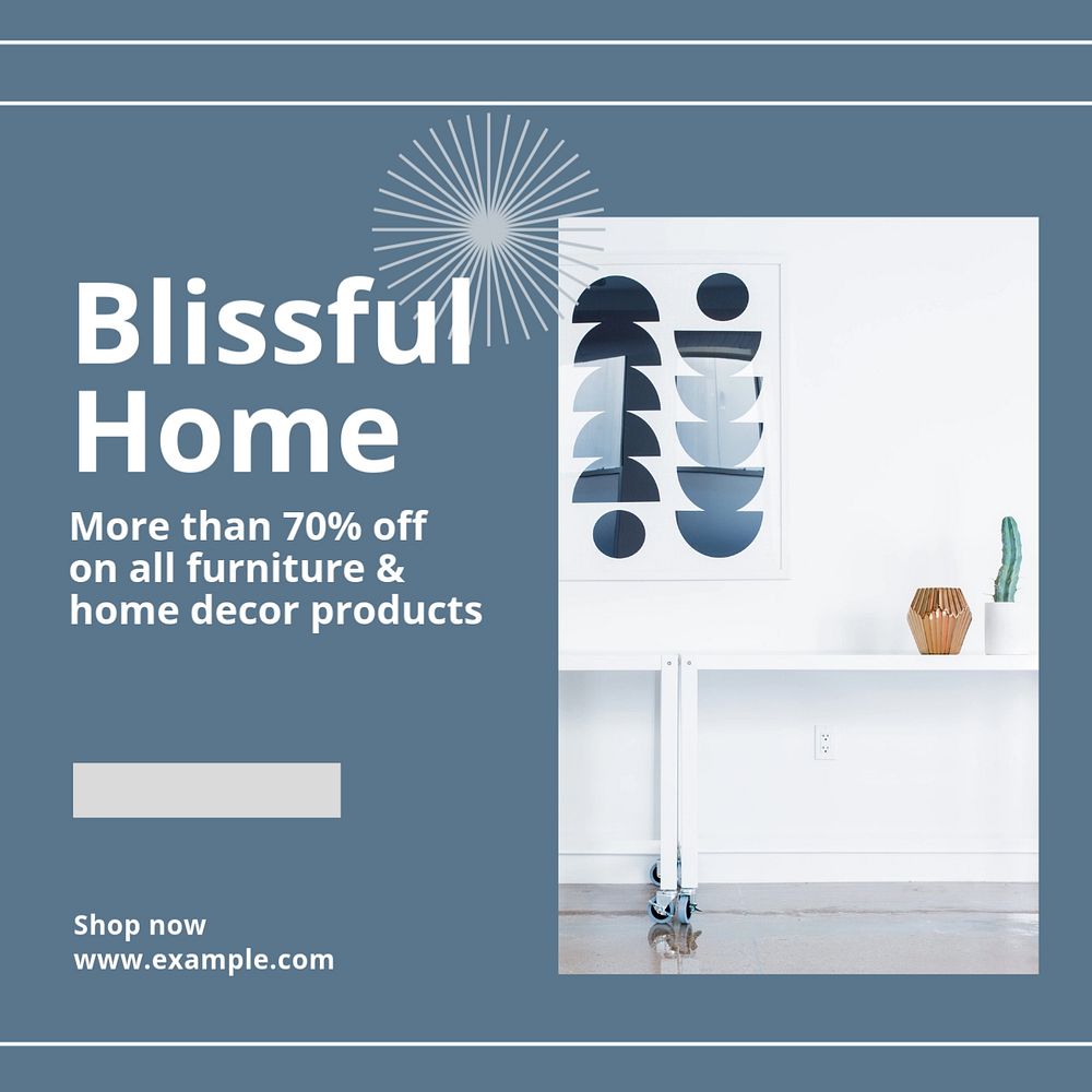 Blissful home Instagram post template, editable text