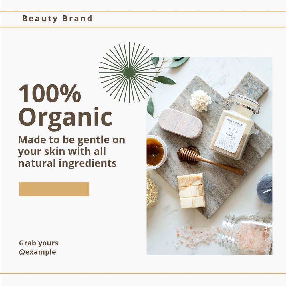 Organic beauty product Instagram post template, editable text