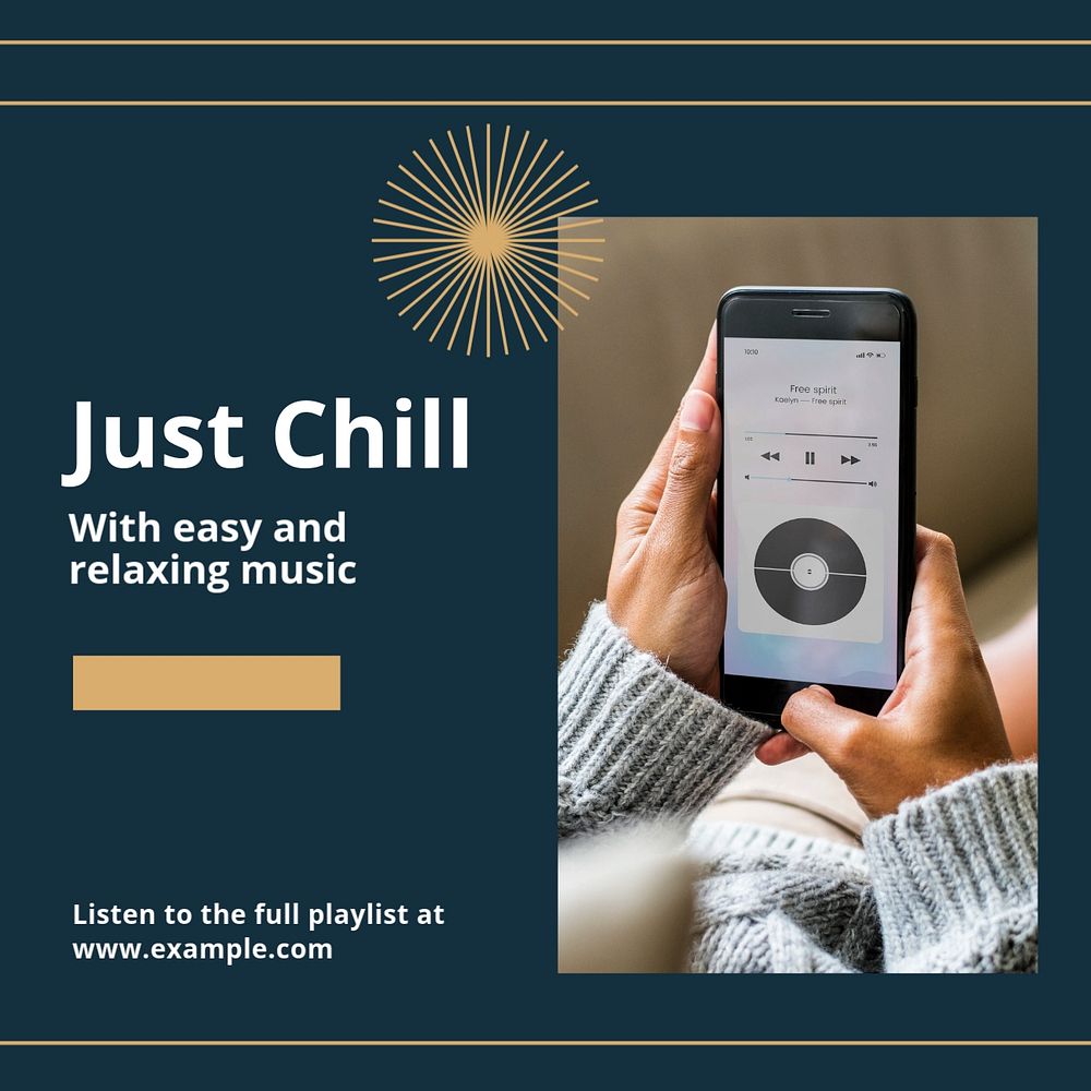 Chill music Instagram post template, editable text