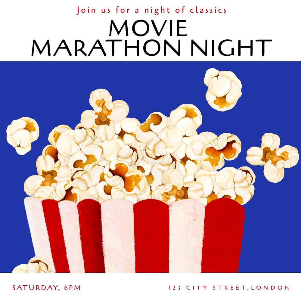 Movie marathon night Instagram post template, editable text