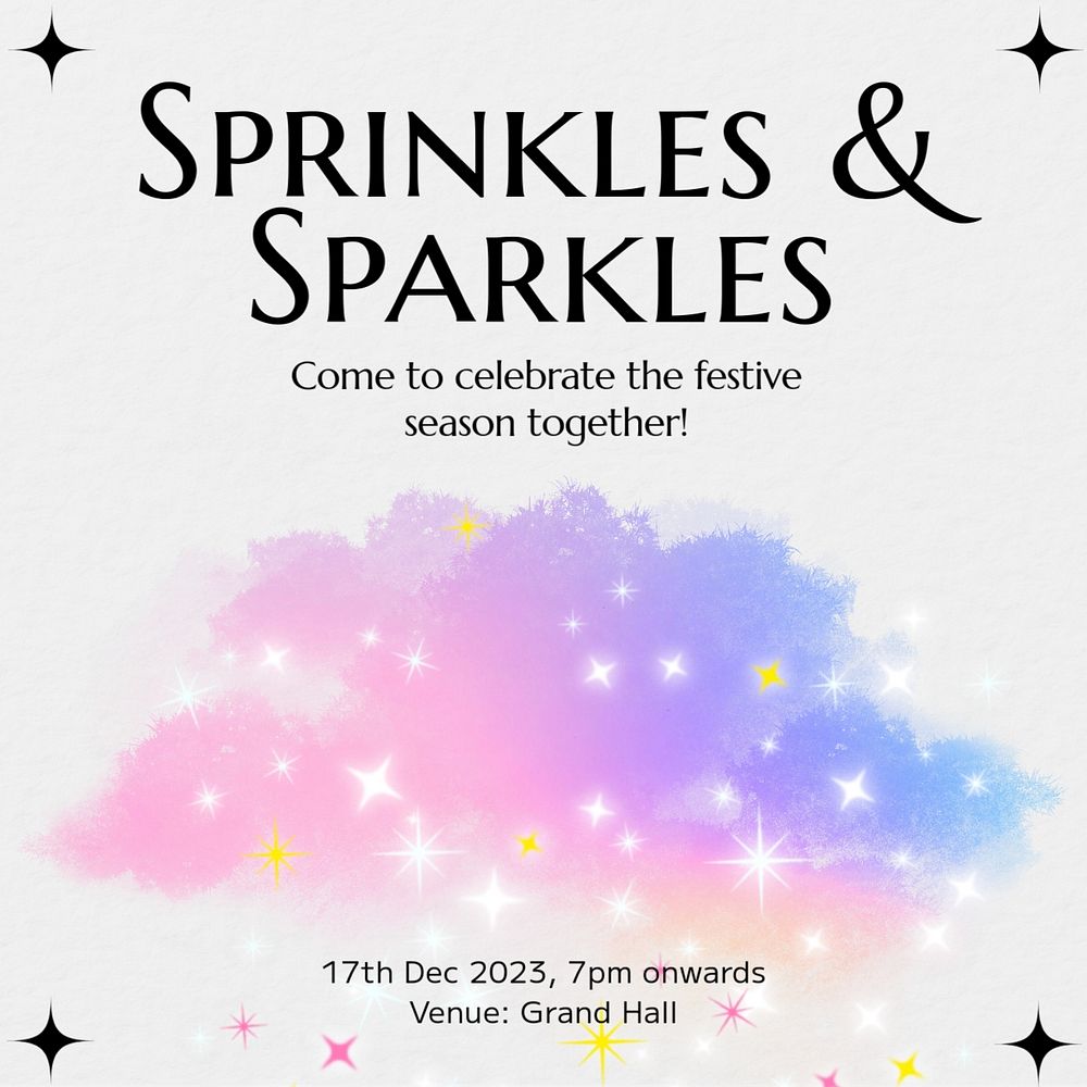 Sprinkles & sparkles festival Instagram post template, editable text