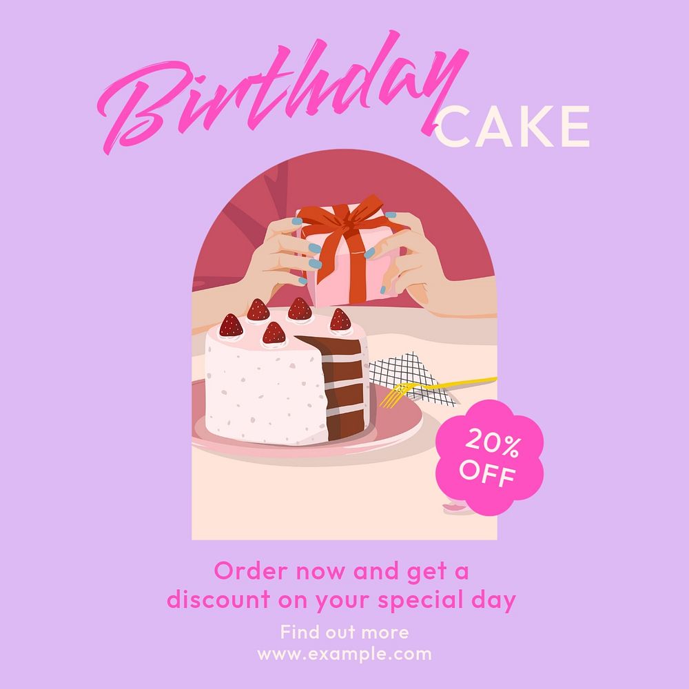 Birthday cake Instagram post template, editable text