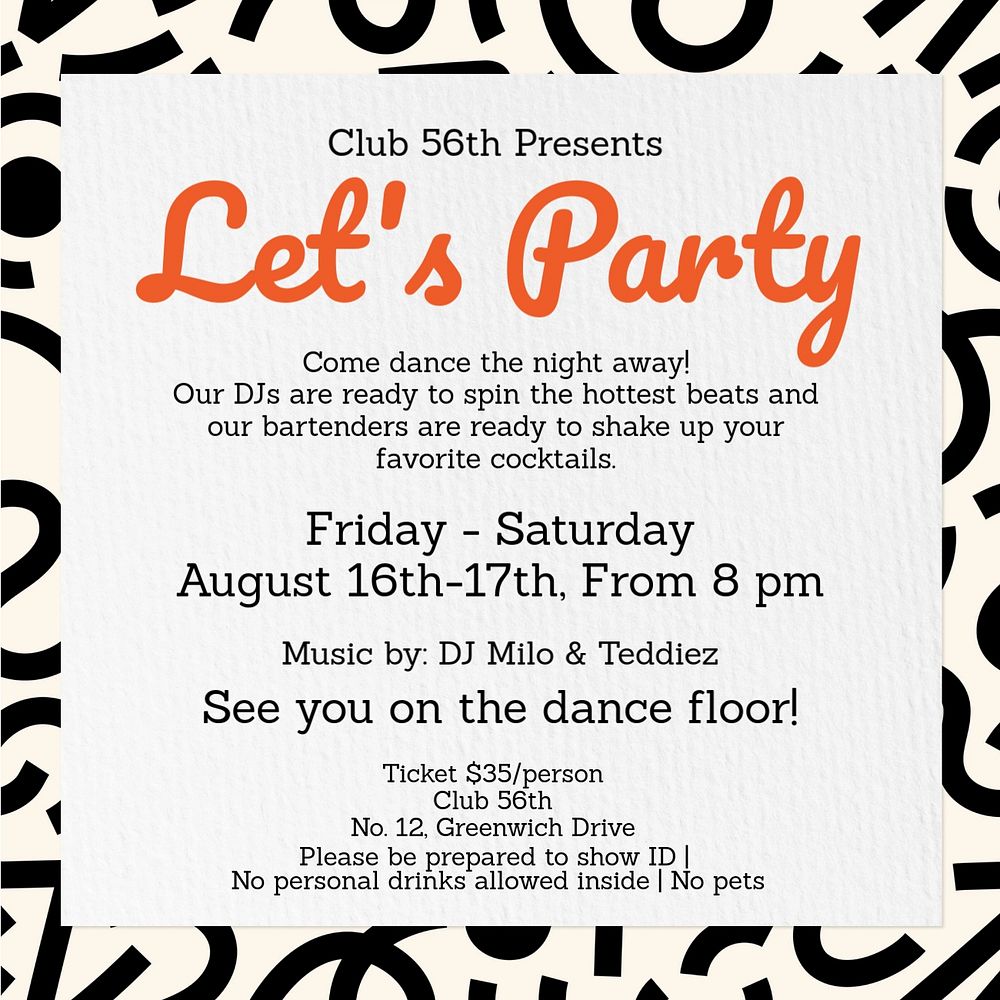 Let's party Instagram post template, editable design