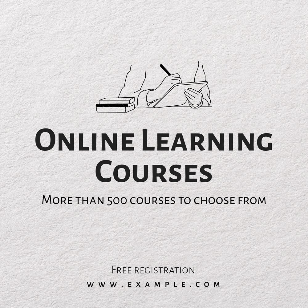 Online learning courses Instagram post template, editable text