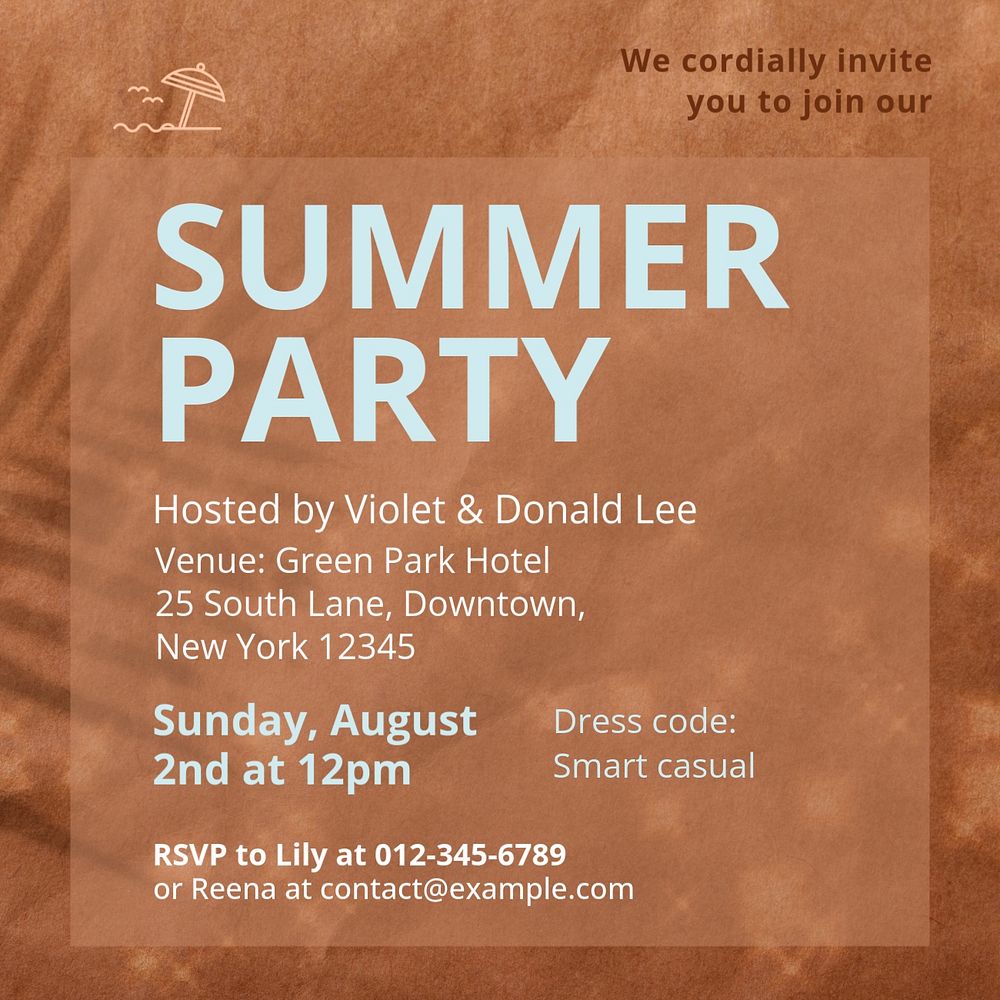 Summer party invitation Instagram post template, editable design