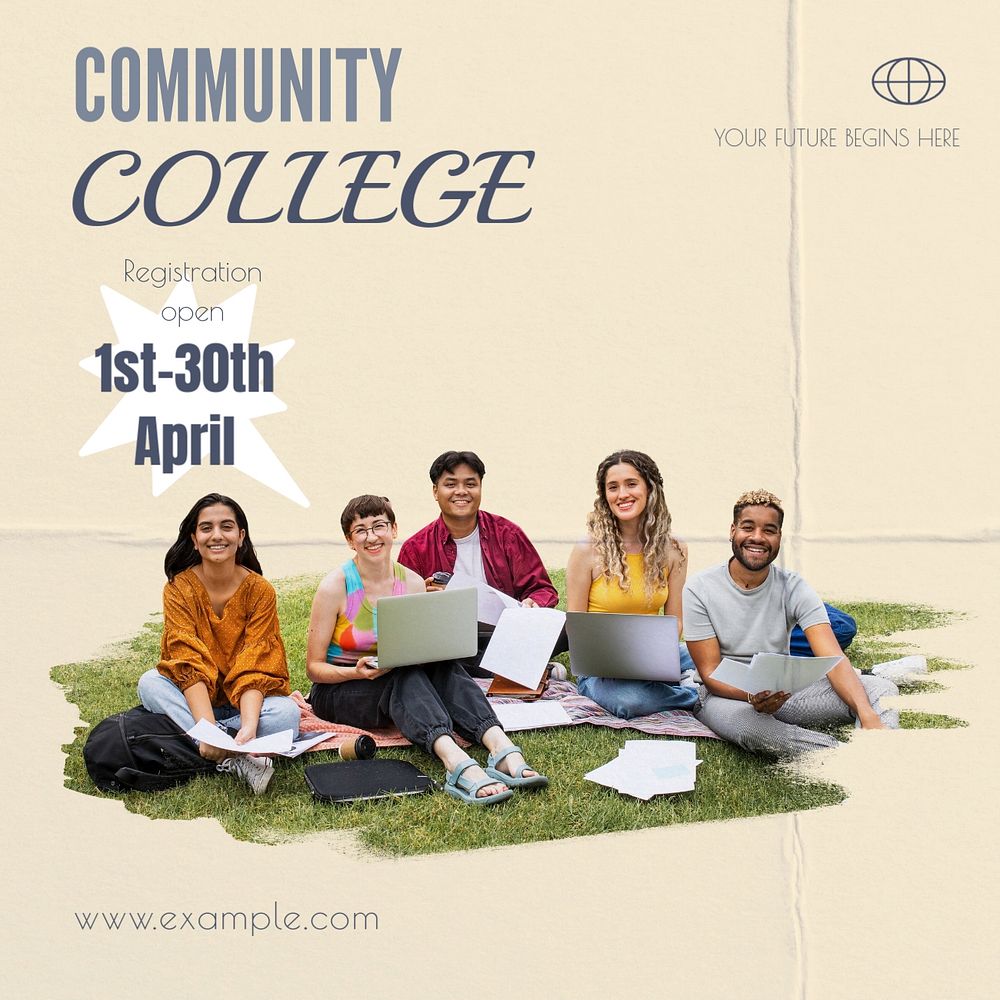 Community college Instagram post template, editable text