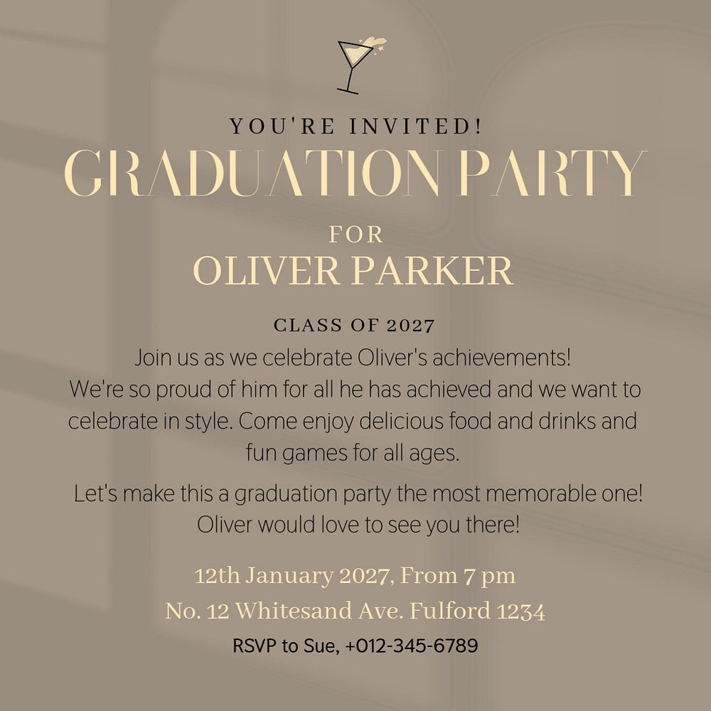 Graduation party Instagram post template, editable design