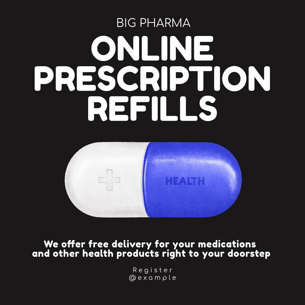 Prescription refill Instagram post template, editable text