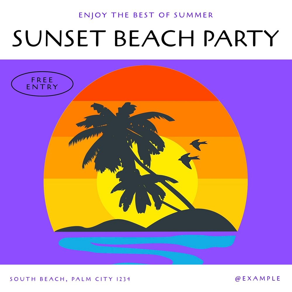 Beach party Instagram post template, editable text