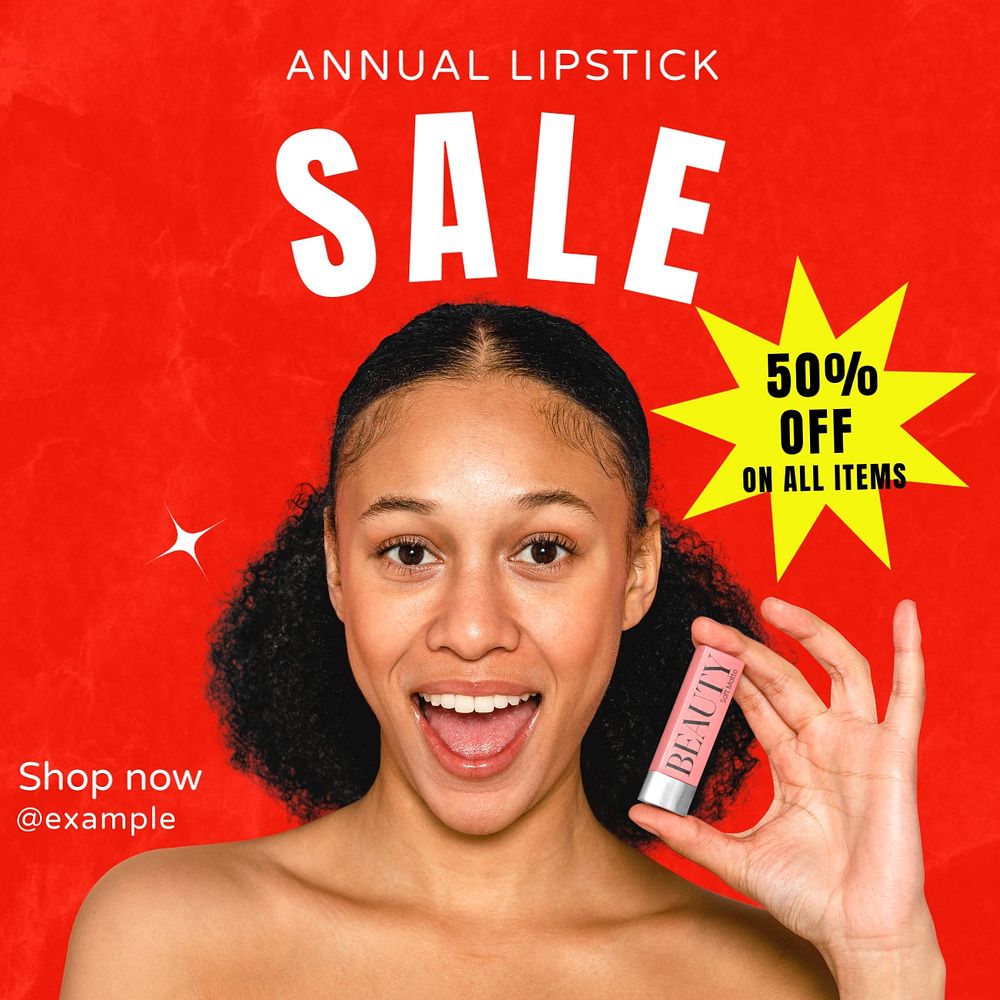 Annual lipstick sale Instagram post template, editable text