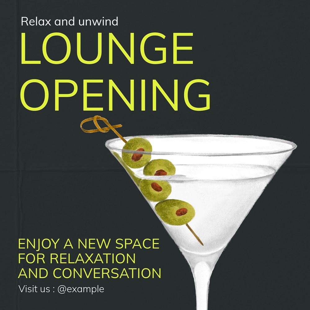 Lounge opening Instagram post template, editable text