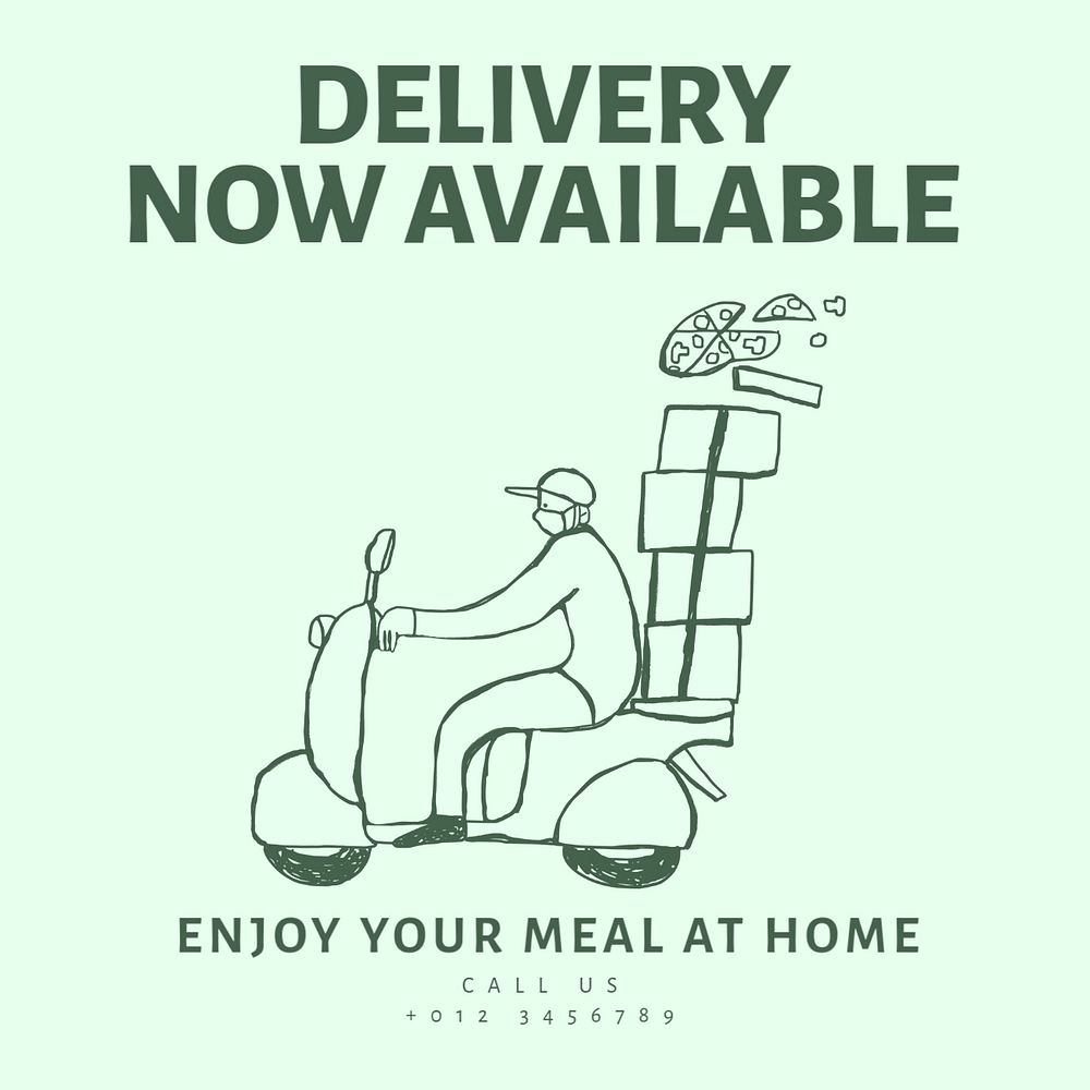 Delivery now available Instagram post template, editable text