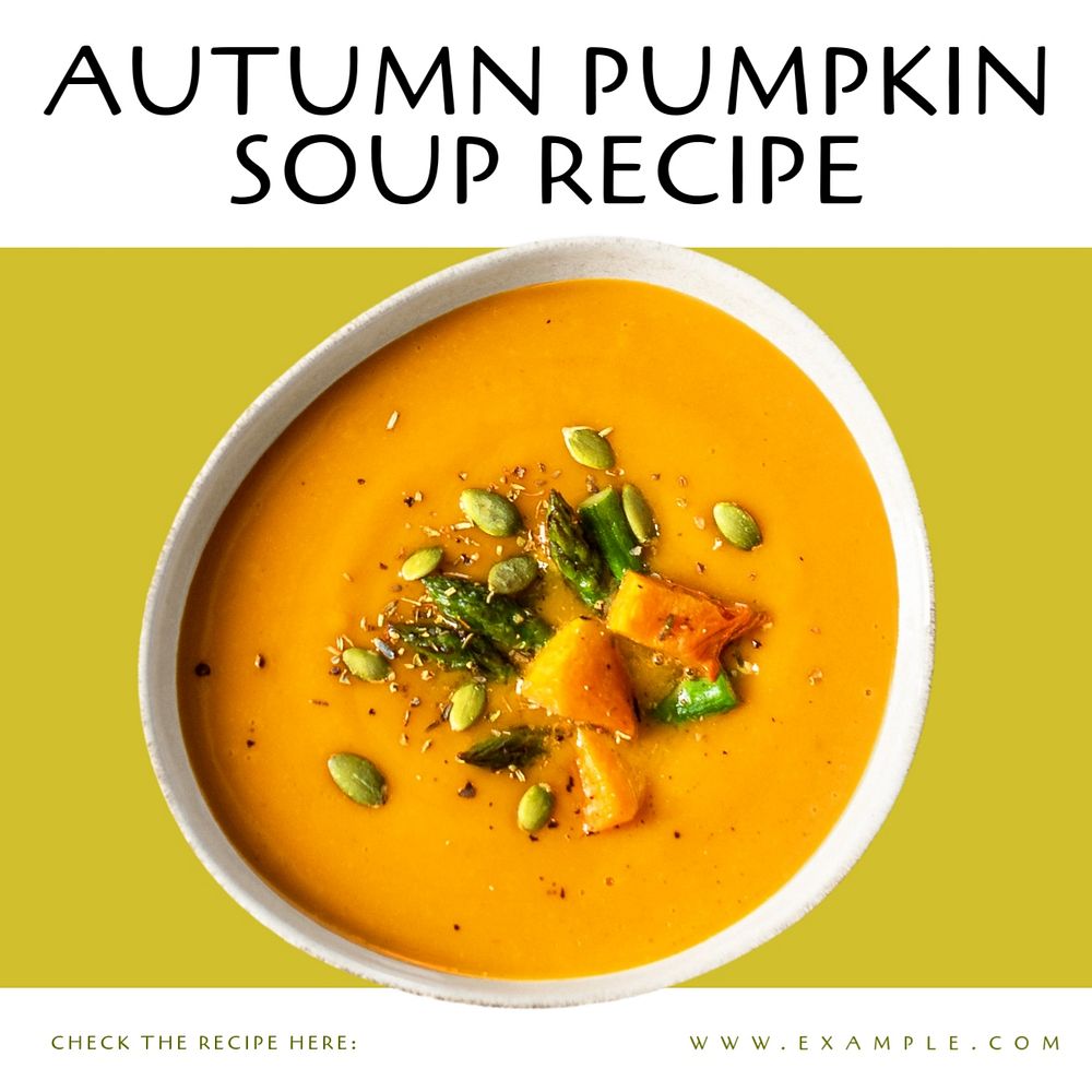 Pumpkin soup recipe Instagram post template, editable text